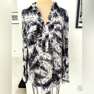 Splendid Blouse Leaf Patterned Sleeves Pockets Shirt Tunic Blouse